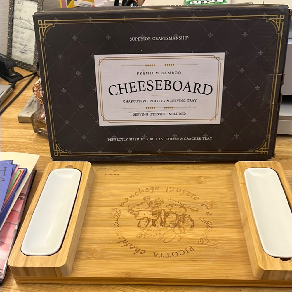 Bamboo Cheeseboard with Ceramic Trays